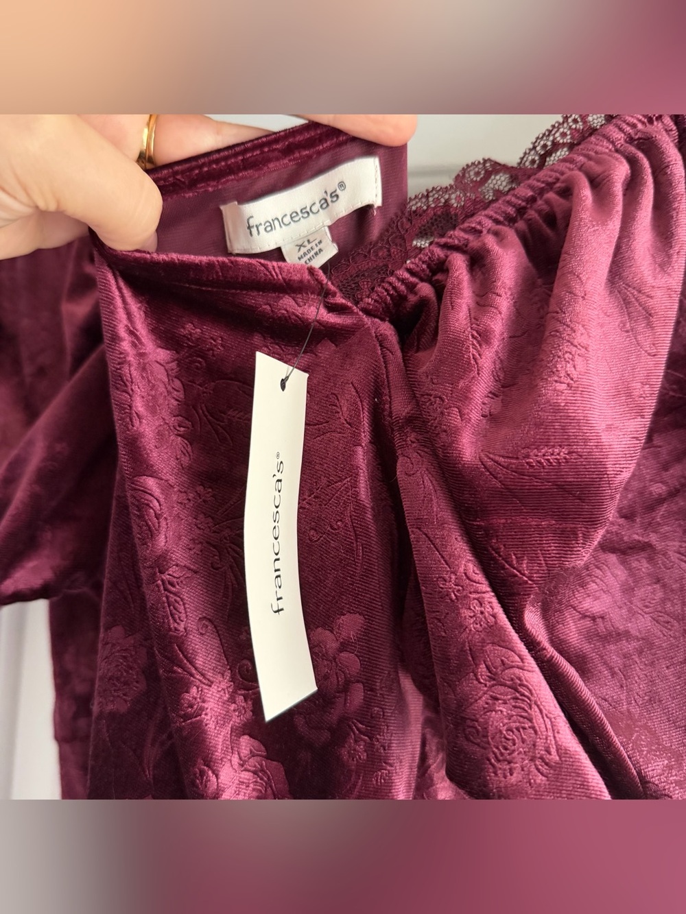 Francesca’s Elisa Floral Velvet Midi Dress in Dark Red NWT - Picture 7 of 8